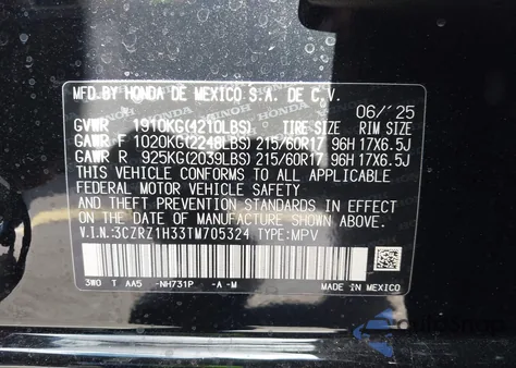 2026 Honda Hr-V 2Wd Lx z USA, uszkodzony, nr VIN 3CZRZ1H33TM705324